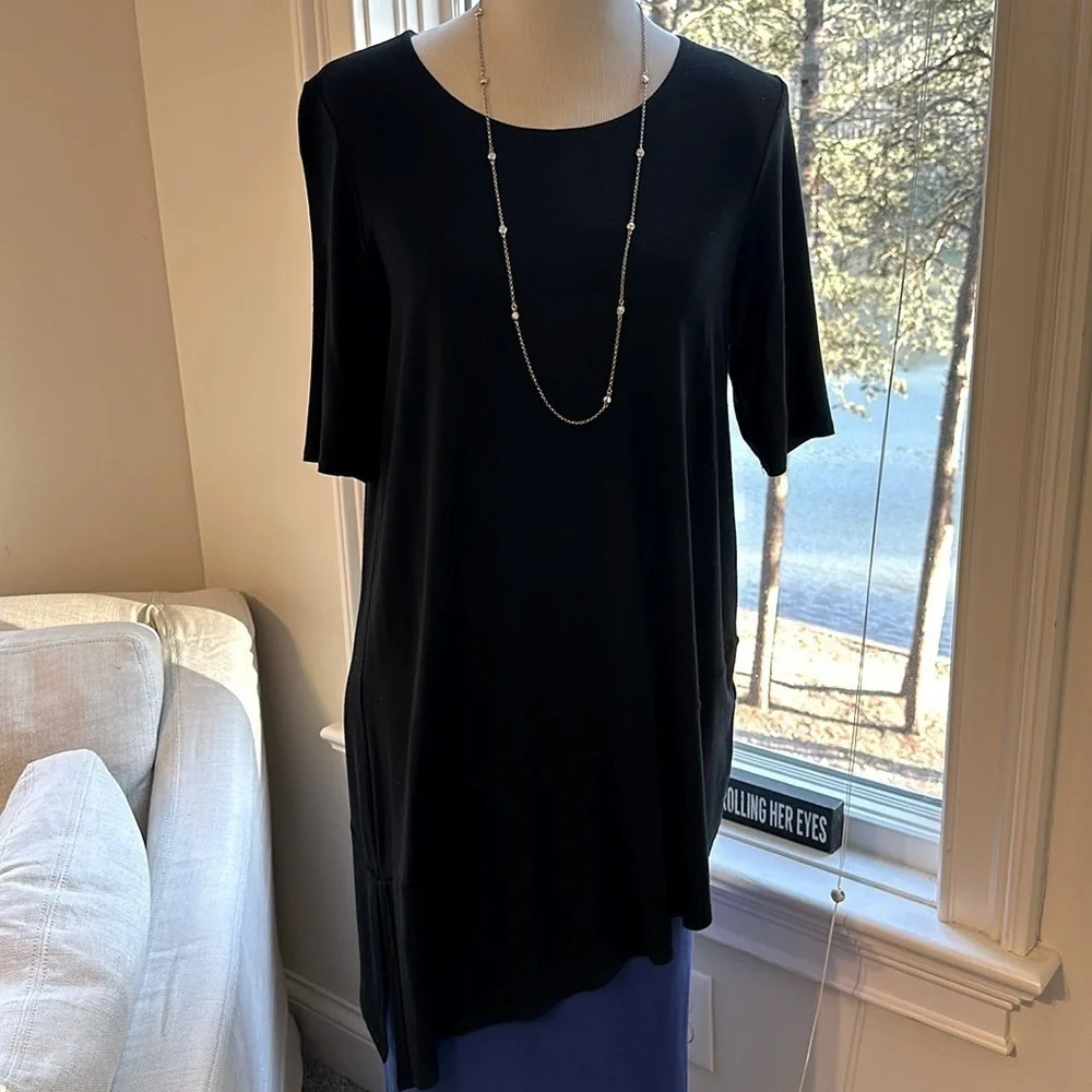 Eileen Fisher Asymmetrical Black Tunic, Size Small, Like New